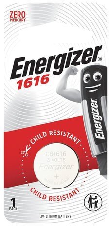 Батарейка ENERGIZER CR 1616, литиевая, d=16 мм, h=1,6 мм, в блистере (1 шт.), 3 В