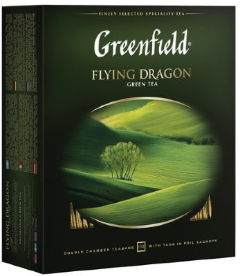 Чай GREENFIELD (Гринфилд) "Flying Dragon", зеленый, 100 пакетиков в конвертах по 2 г, 0585