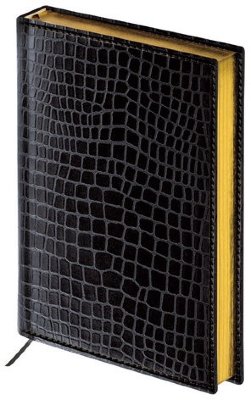 Ежедневник полудатированный А5 (138х213 мм) BRAUBERG "Alligator", под крокодиловую кожу, 192 л., крем. блок, золотой срез, черный, 124985