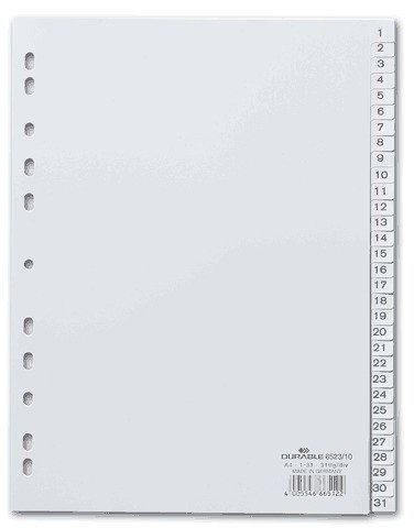 Разделитель пластиковый DURABLE, 31 лист, А4, цифровой 1-31 (месяц)