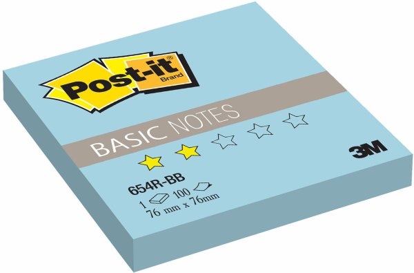 Блок самоклеящийся (стикер) POST-IT Basic, 76х76 мм, 100 л., голубой