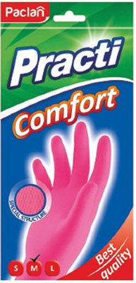 Перчатки хозяйственные латексные, хлопчатобумажное напыление, размер M (средний), розовые, PACLAN "Practi Comfort", 407271