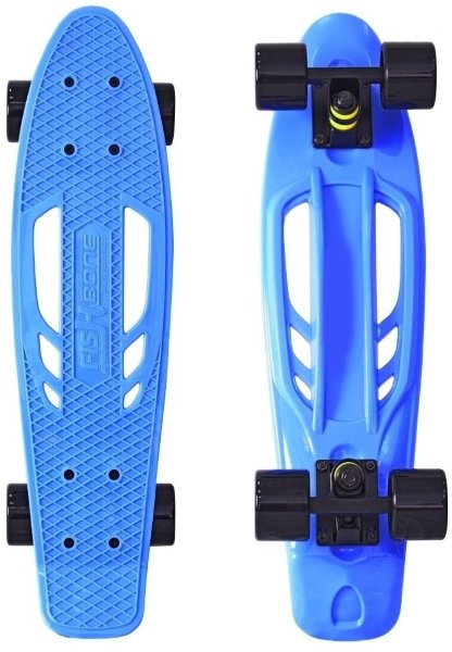 405-B Скейтборд Y-SCOO Skateboard Fishbone с ручкой 22&" винил 56,6х15 с сумкой BLUE/black
