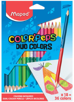 Карандаши двухцветные MAPED (Франция) "Color Pep's" 18 шт., 36 цветов, трехгранные, двусторонние, 829601