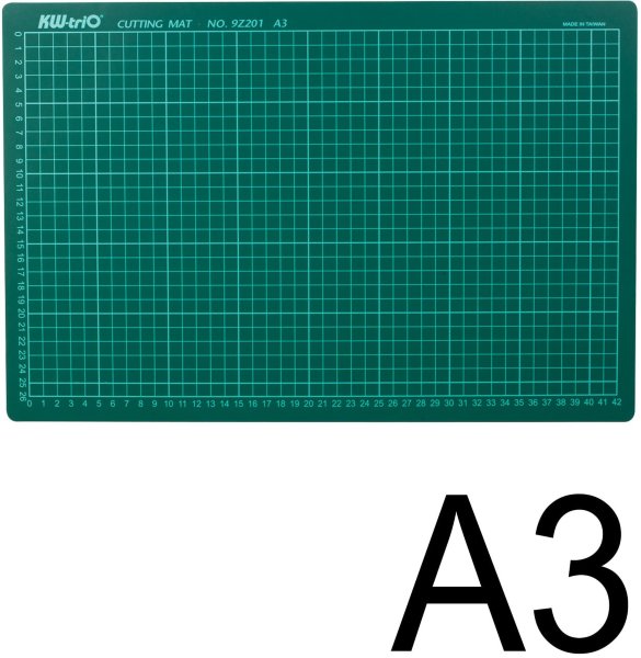Коврик-подкладка настольный для резки А3 (450х300 мм), сантиметровая шкала, зеленый, 3 мм, KW-trio