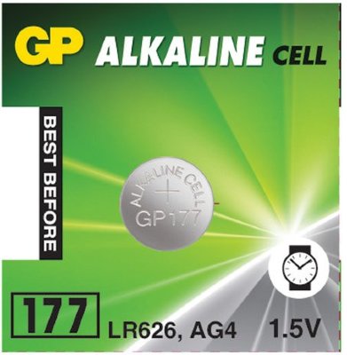 Батарейка GP Alkaline 177 (G4, LR626), алкалиновая, 1 шт., в блистере (отрывной блок)
