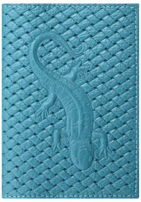 Обложка для паспорта натуральная кожа плетенка, с ящерицей, бирюзовая, STAFF, 237202