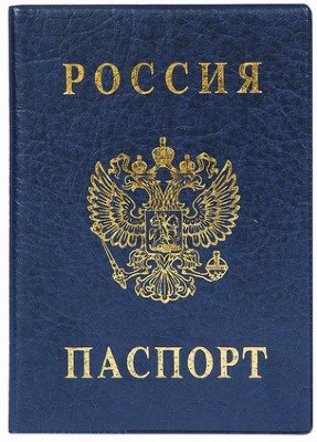 Обложка для паспорта с гербом, ПВХ, печать золотом, синяя, ДПС