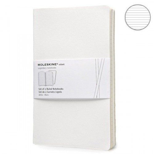 Moleskine Блокнот Moleskine VOLANT LARGE 130*210мм, (2шт в наборе) 96стр., белый, линейка, мягк.обл. QP721WH