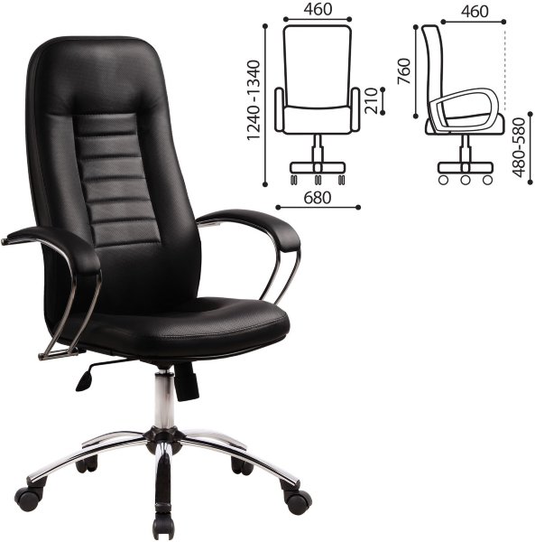 Кресло офисное МЕТТА "BK-2CH", перфорированная кожа, хром, черное