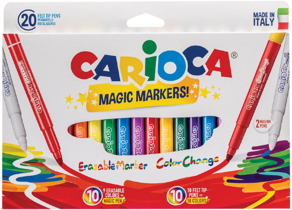 Фломастеры меняющие цвет/стираемые Carioca "Magic Markers", 18цв+2, 20 шт., картон, европодвес