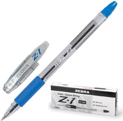 Ручка шариковая с грипом ZEBRA "Z-1", СИНЯЯ, корпус прозрачный, узел 0,7 мм, линия письма 0,5 мм
