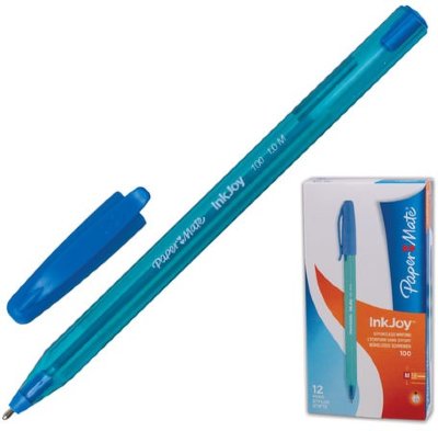 Ручка шариковая PAPER MATE "Inkjoy 100", ГОЛУБАЯ, корпус тонированный голубой, узел 1,2 мм, линия письма 1 мм