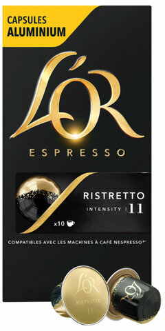 Кофе в алюминиевых капсулах L'OR "Espresso Ristretto" для кофемашин Nespresso, 10 шт. х 52 г, 4028609