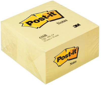 Блок самоклеящийся (стикер) POST-IT ORIGINAL 76х76 мм, 450 л., желтый, 636-В, 636-B