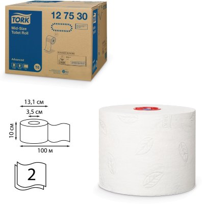 Бумага туалетная 100 м, TORK (Система Т6), комплект 27 шт., Advanced, 2-слойная, белая