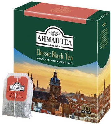 Чай AHMAD "Classic Black Tea", черный, 100 пакетиков с ярлычками по 2 г, 1665-08