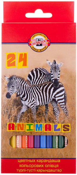 Карандаши цветные Koh-I-Noor "Животные", 24цв., заточен., картон, европодвес