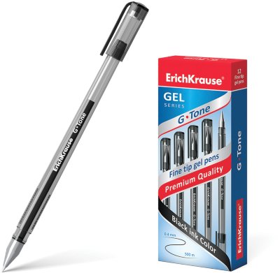 Ручка гелевая ERICH KRAUSE "G-Tone", ЧЕРНАЯ, корпус тонированный черный, узел 0,5 мм, линия письма 0,4 мм