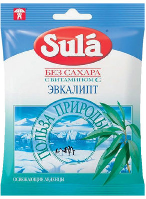 Конфеты-карамель SULA (Зула) леденцовая, "Эвкалипт", 60 г, пакет, 87041