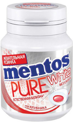 Жевательная резинка MENTOS Pure White (Ментос) "Клубника", 54 г, банка, 67842