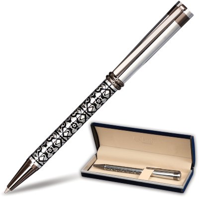 Ручка подарочная шариковая GALANT "Locarno", корпус серебристый с черным, хромированные детали, пишущий узел 0,7 мм, синяя