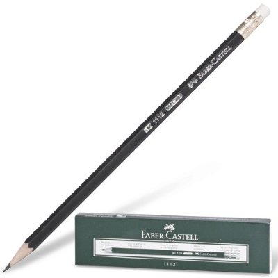 Карандаш чернографитный FABER-CASTELL, 1 шт., "1112", НВ, с резинкой, корпус черный