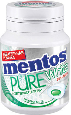 Жевательная резинка MENTOS Pure White (Ментос) "Нежная мята", 54 г, банка, 67843