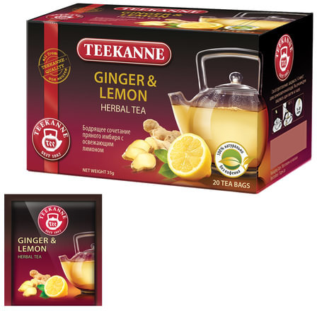 Чай TEEKANNE (Тиканне) "Ginger&Lemon", травяной, имбирь с лимоном, 20 пакетиков, Германия, 45620