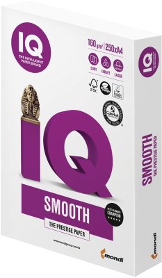 Бумага IQ SMOOTH, А4, 160 г/м2, 250 л., класс "А+", белизна 170% (CIE)