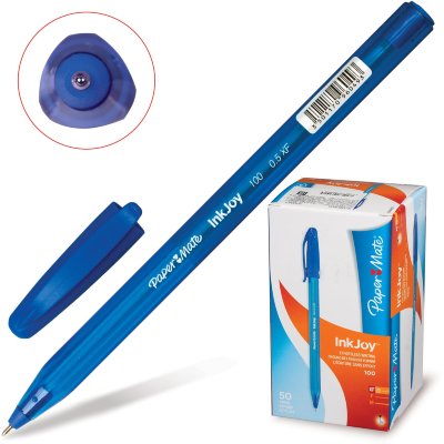 Ручка шариковая PAPER MATE "Inkjoy 100", СИНЯЯ, корпус тонированный синий, узел 0,7 мм, линия письма 0,5 мм