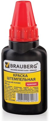 Краска штемпельная BRAUBERG, красная, 45 мл, на водной основе