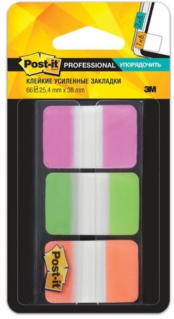 Закладки клейкие POST-IT Professional, пластик, 25 мм, 3 цвета х 22 шт., суперклейкие