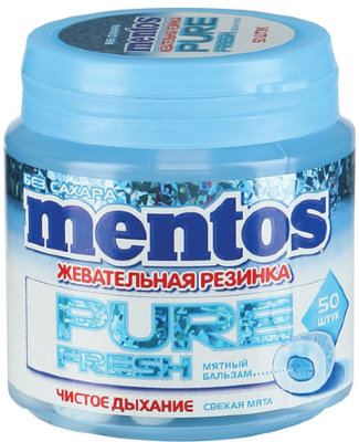 Жевательная резинка MENTOS Pure Fresh (Ментос) "Свежая мята", 100 г, банка, 20798