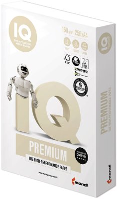 Бумага IQ PREMIUM, А4, 160 г/м2, 250 л., класс "А", белизна 170% (CIE)