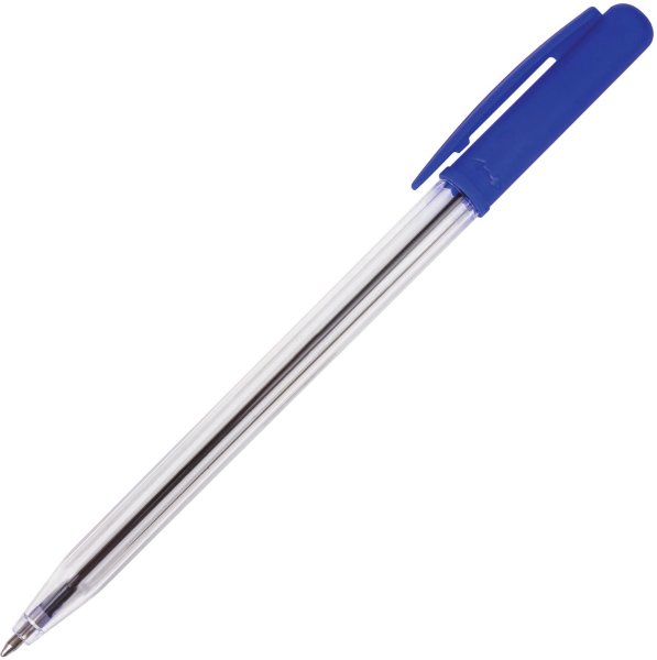 Ручка шариковая автоматическая STAFF, СИНЯЯ, корпус прозрачный, узел 0,8 мм, линия письма 0,4 мм