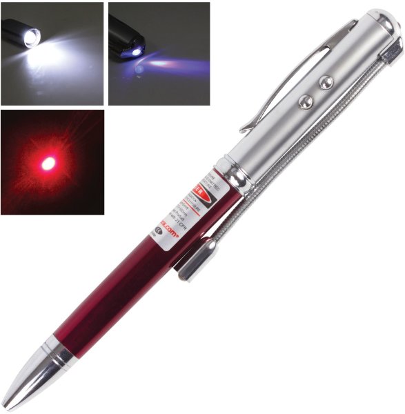 Указка лазерная, радиус 200 м, красный луч, LED-фонарь, стилус, детектор купюр, ручка