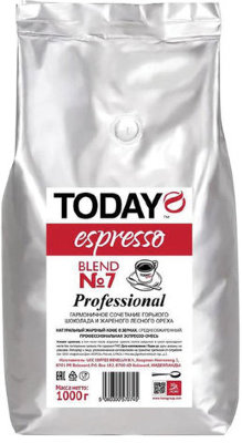 Кофе в зернах TODAY Espresso "Blend №7", натуральный, 1000 г, вакуумная упаковка, TO10004004
