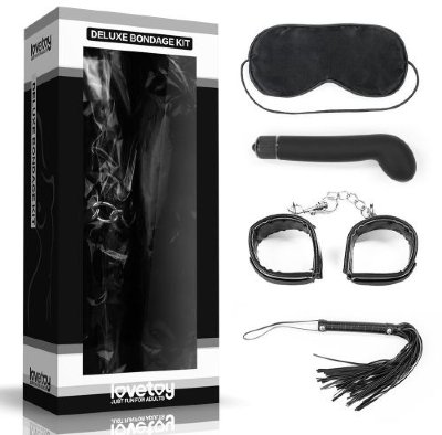 БДСМ-набор Deluxe Bondage Kit: маска, вибратор, наручники, плётка