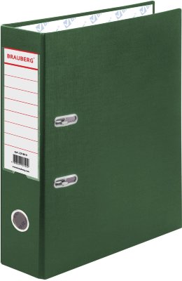Папка-регистратор BRAUBERG с покрытием из ПВХ, 70 мм, зеленая (удвоенный срок службы)