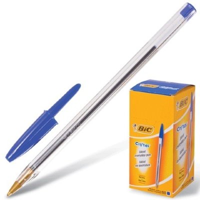 Ручка шариковая BIC "Cristal", СИНЯЯ, корпус прозрачный, узел 1 мм, линия письма 0,32 мм