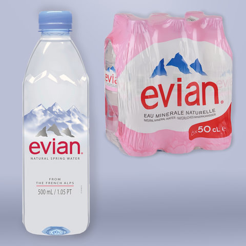 Вода негазированная минеральная EVIAN (Эвиан), 0,5 л, пластиковая бутылка, 13861