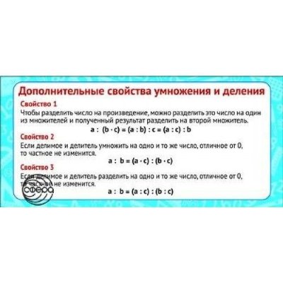 Атмосфера праздника Карточка-шпаргалка. Дополнительные свойства умножения и деления ШМ-9155