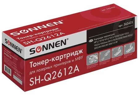 Картридж лазерный SONNEN (SH-Q2612A) для HP LaserJet 1018/3052/М1005, ВЫСШЕЕ КАЧЕСТВО, ресурс 2000 стр., 362425