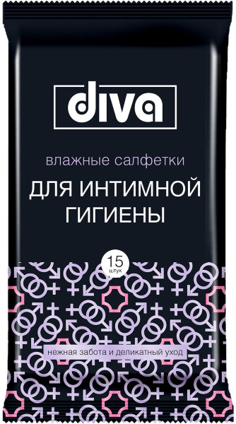 DIVA intimate  №15 влажные  салфетки  для интимной гигиены с ромашкой BLACK