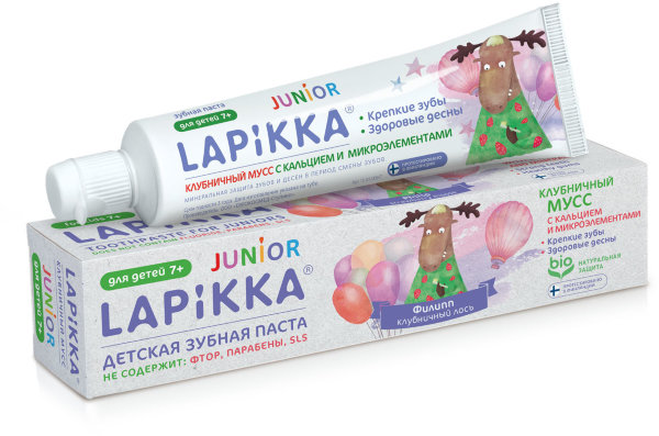 LAPIKKA  Junior Зубная паста Клубничный мусс с кальцием  и микроэлементами, 74 г