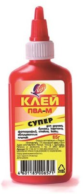 Клей ПВА-М ЛУЧ "Супер" (бумага, картон, кожа, ткань, дерево, стекло, фотографии), 85 г