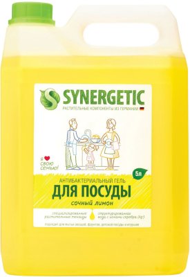 Средство для мытья посуды 5 л SYNERGETIC "Лимон", антибактериальное