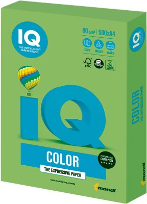 Бумага IQ color, А4, 80 г/м2, 500 л., интенсив, зеленая липа, LG46