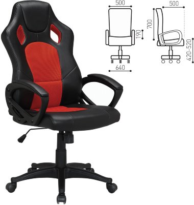 Кресло офисное BRABIX "Rider EX-544", экокожа черная/ткань красная